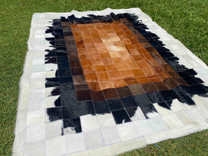 Open image in slideshow, Cowhide - D-grade Fire Patchwork Rug

